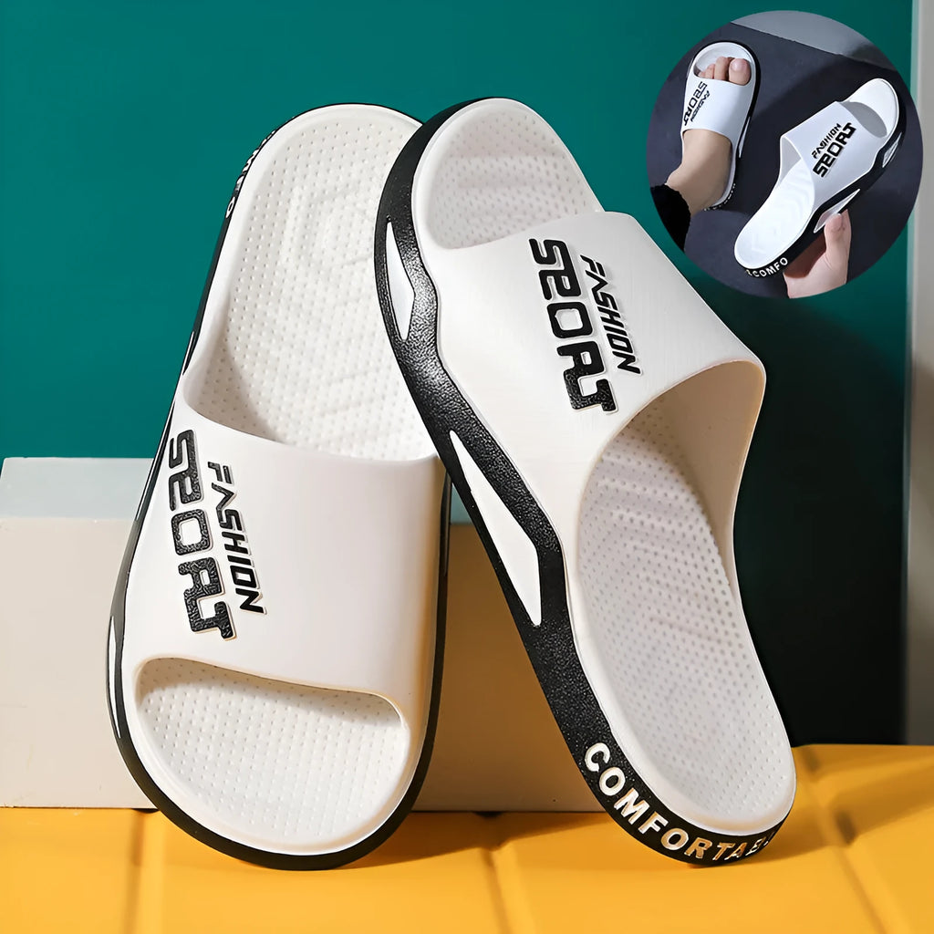 Unisex non-slip PVC beach bathroom slippers in black, open toe, youth trend style