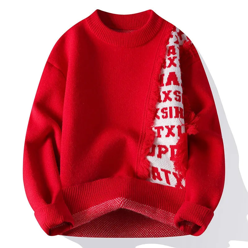 Men's loose fit knitted pullover sweater with ribbed pattern hemline in multiple colour options