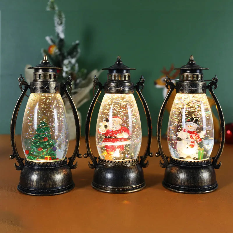 Portable crystal ball oil lamp in snowman and elderly person Christmas designs