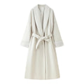 Solid colour autumn winter woolen coat with lacing cuffs and loose fit in dark gray available in sizes S M L
