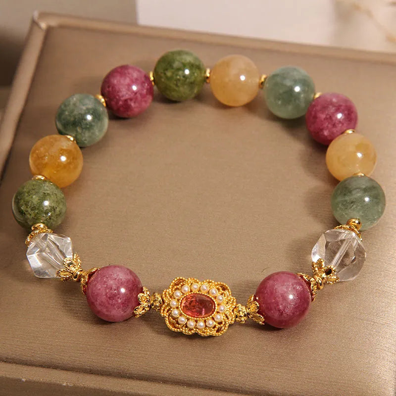 Jade colour tourmaline women's bracelet with alloy construction and rhinestone decorative elements