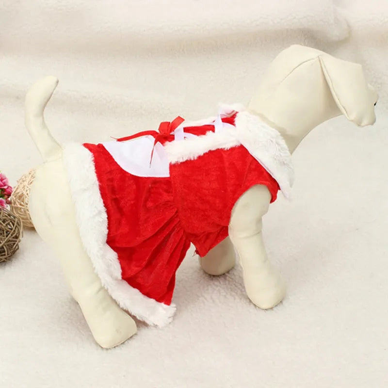 Red plaid acrylic Christmas dog vest and skirt set for small dogs in sizes XXS to L