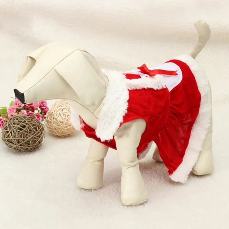 Red plaid acrylic Christmas dog vest and skirt set for small dogs in sizes XXS to L