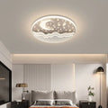 White moon-shaped wrought iron and acrylic bedroom ceiling light with romantic glow