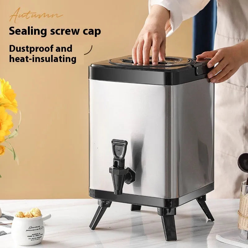 Silver stainless steel milk tea bucket with square lock and 8L capacity