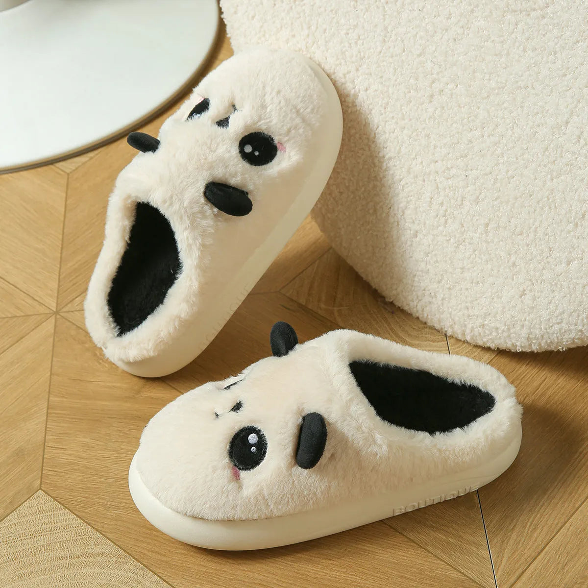 Panda pattern cotton and linen toe ring slippers with non-slip PVC soles