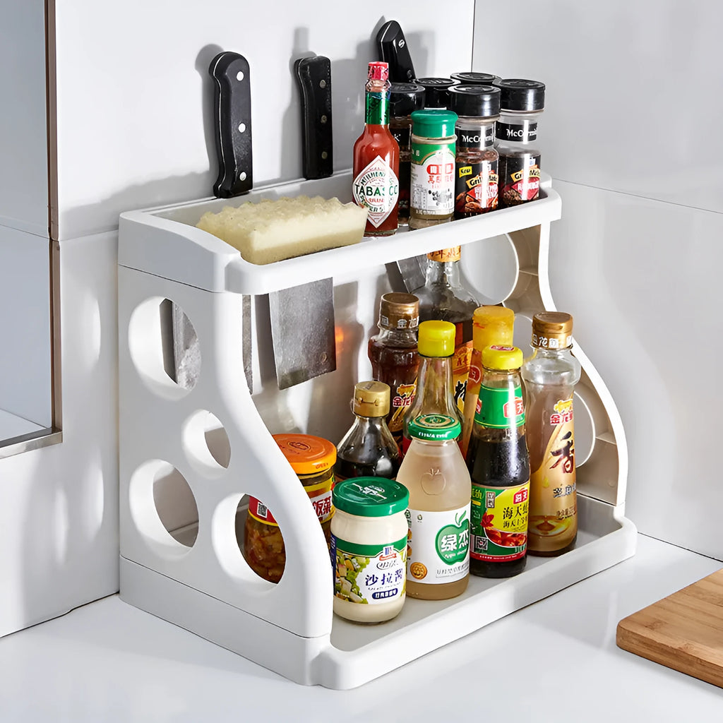 Foldable PP plastic kitchen storage shelving rack in one of five colour options