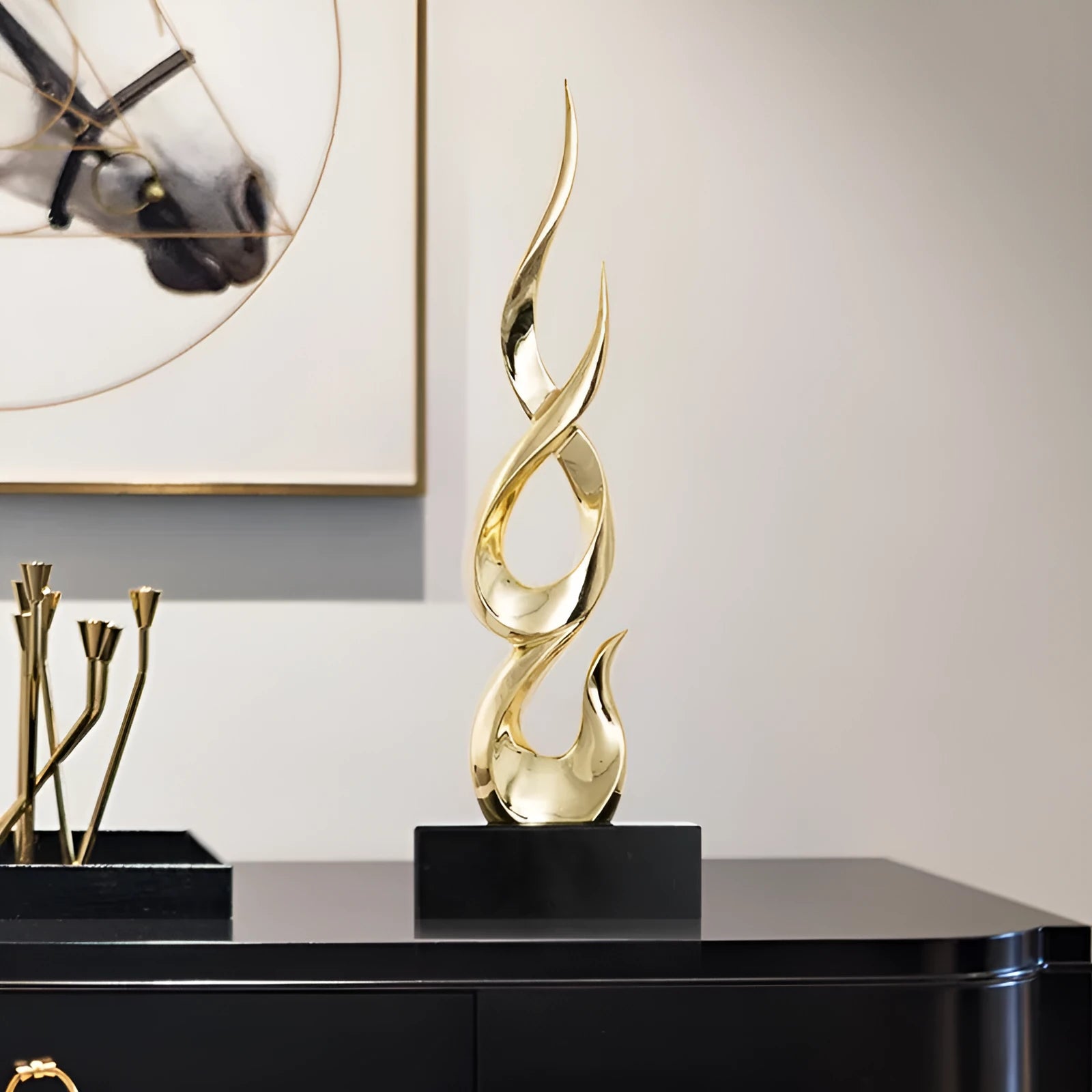 Resin high-rise festival decoration ornament in bright gold colour with modern simple styling