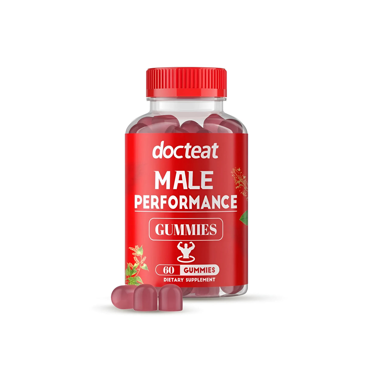 Male performance gummies with Eucommia ulmoides and ginseng extracts, 60 gummies per pack