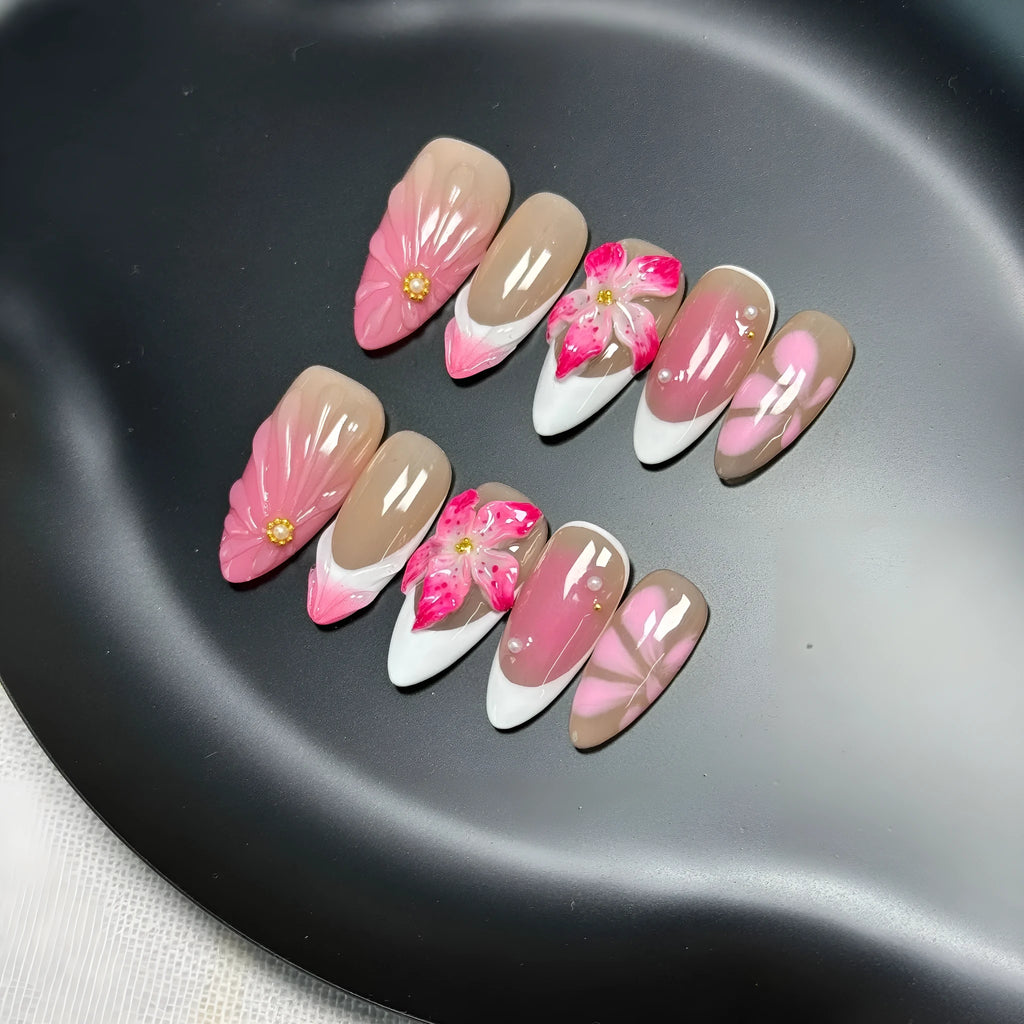 French style lily fluid ice flower three-dimensional plastic nail armour set in assorted colours