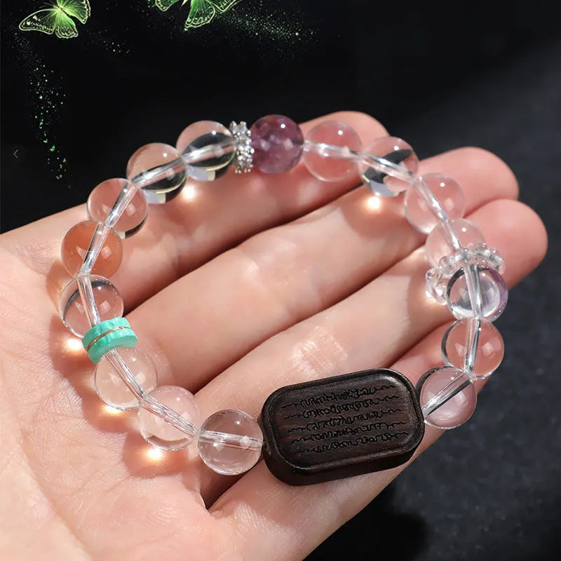 Natural white crystal ebony five warp bracelet showing handcrafted ethnic style and unisex design