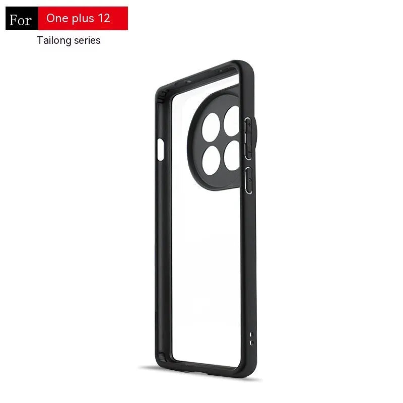 Black border transparent PC TPU frosted phone case for OnePlus with corner airbags and 1.5mm backboard