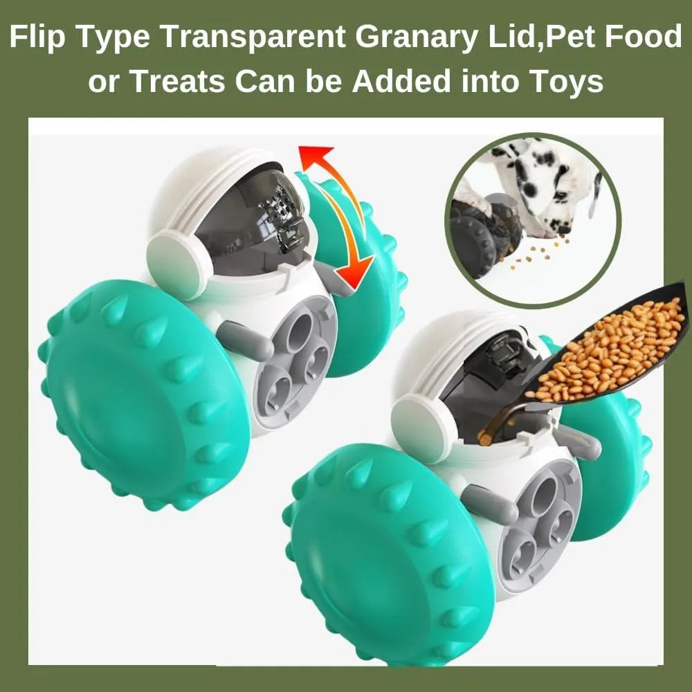 Robot-inspired self-balancing dog treat dispenser toy in various colours for small pets