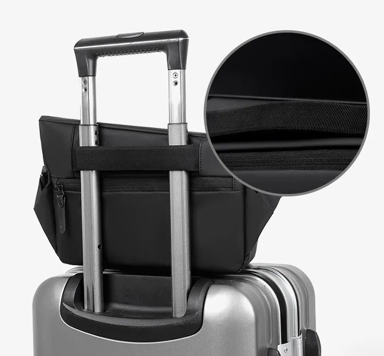 Grey men's medium square crossbody bag made of PU with a single shoulder strap and soft handle.