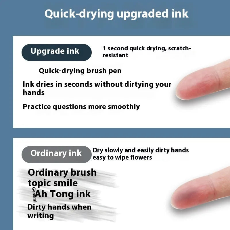 Four bullet-shaped ballpoint pen refills with quick-dry ink in black, blue, red, and ink blue colours.