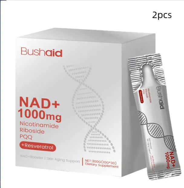 Two bottles of anti-aging drink supplement with nicotinamide riboside and resveratrol, 300g total pack.