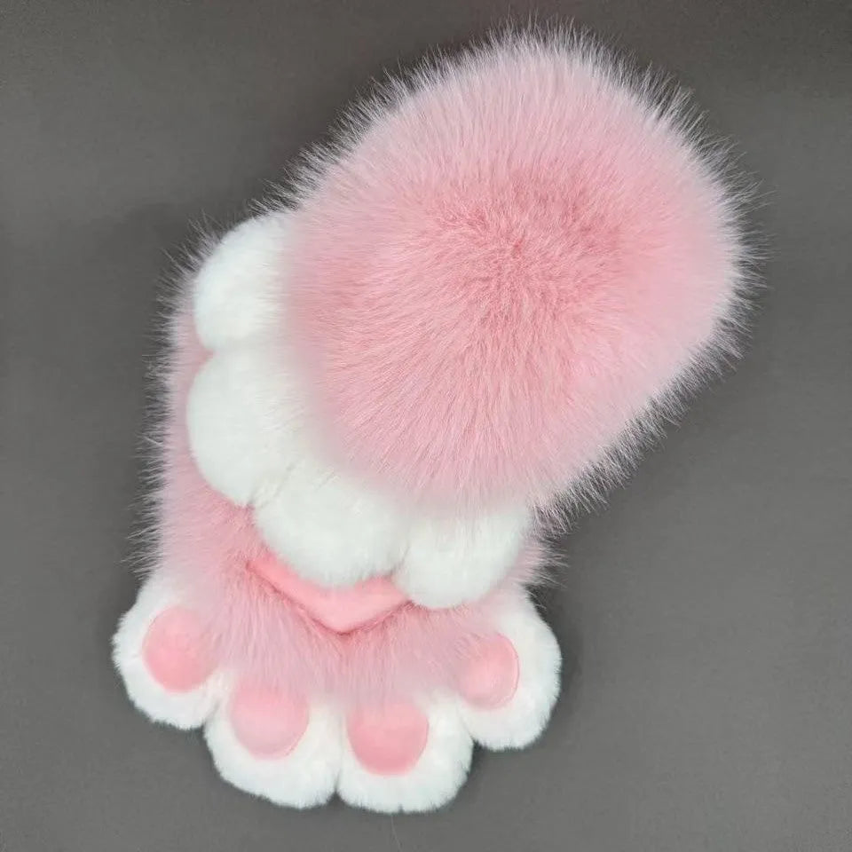 Colourful animal claw cosplay gloves in multiple two-tone colour options on a white background.