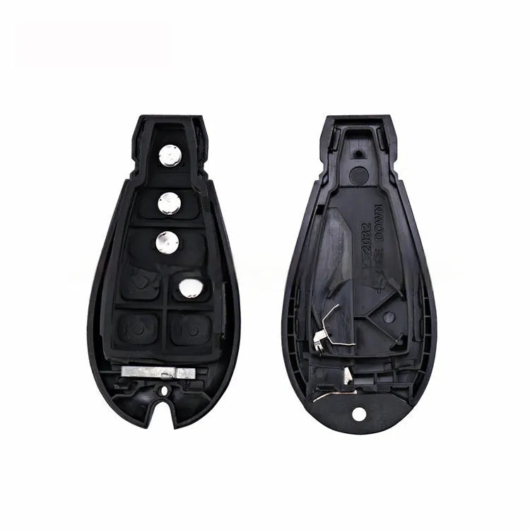 Replacement plastic key case shell for Dodge and Chrysler vehicle smart keys.
