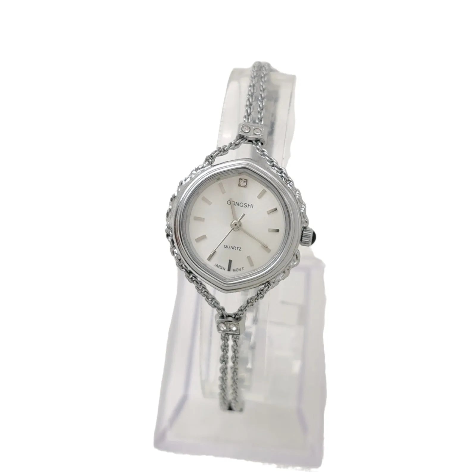 Women's mori style quartz watch with 25mm dial and chain strap in gold or silver colour