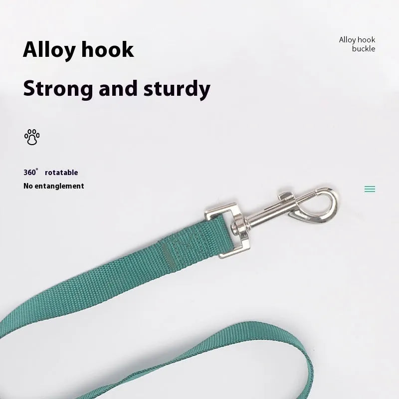 Solid colour nylon dog lead shown in various colours with hand-holding rope design