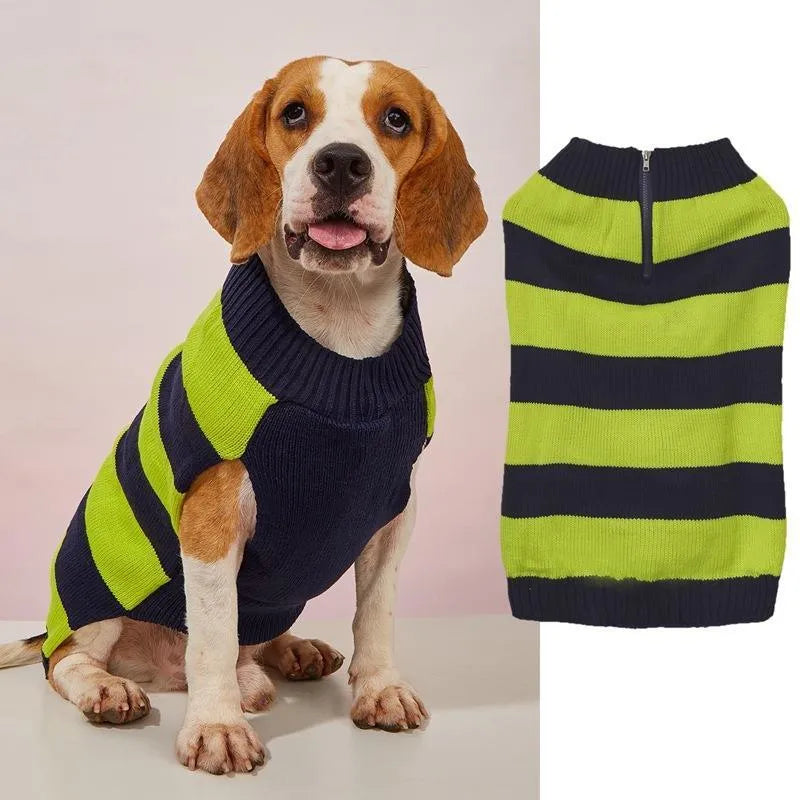 Dog sweater with horizontal contrast zipper and button pocket for small medium dogs