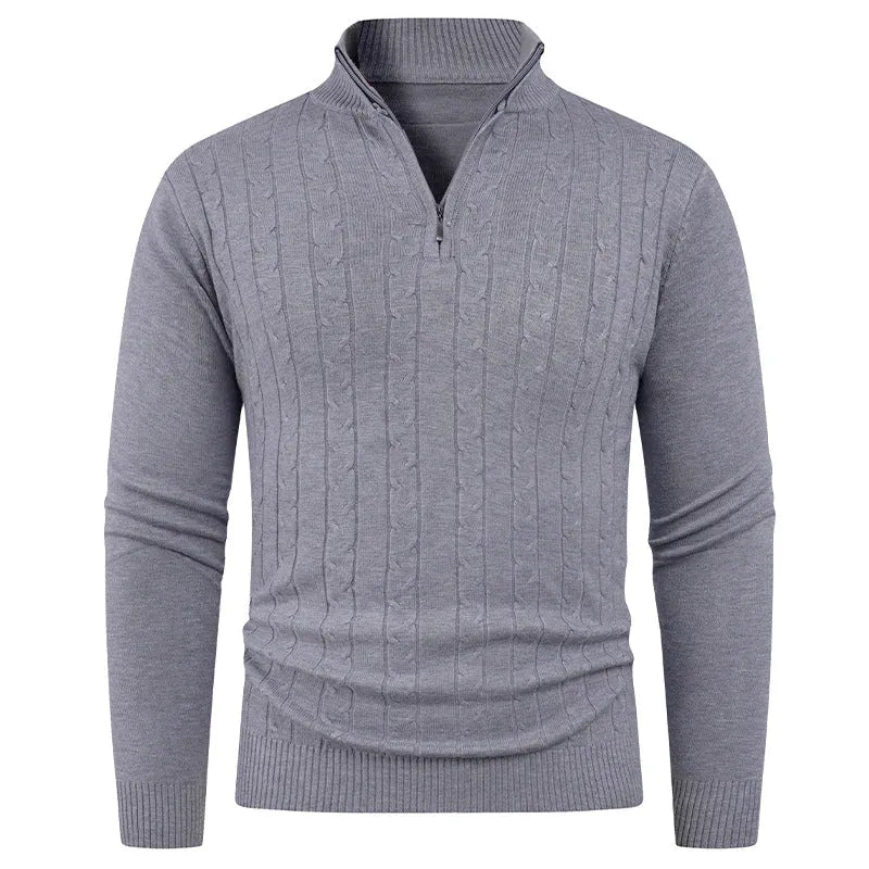 Men's casual pullover sweater in gray, long sleeve spandex blend, size M to 3XL, available in black brown gray khaki.