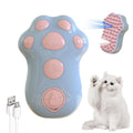 Blue self-cleaning cat steam brush with silicone bristles and release button for pet grooming