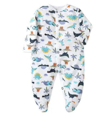 Cotton one-piece baby romper with dinosaur print for infants 3-12 months