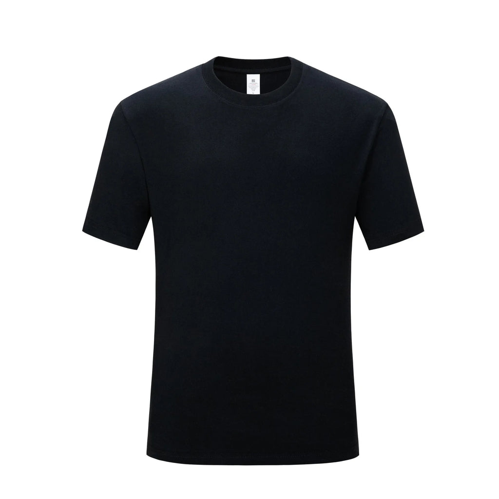 Men's black and white pure cotton loose fit round neck T-shirt showing front view