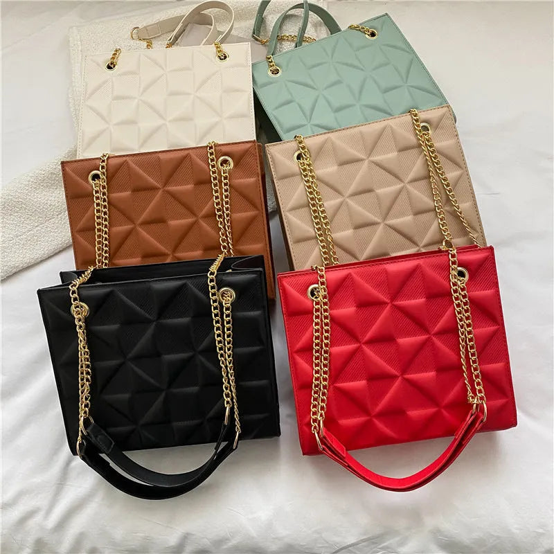 Women's PU shoulder messenger bag, horizontal square, plaid and rhombus pattern, open pocket and phone bag, six colours