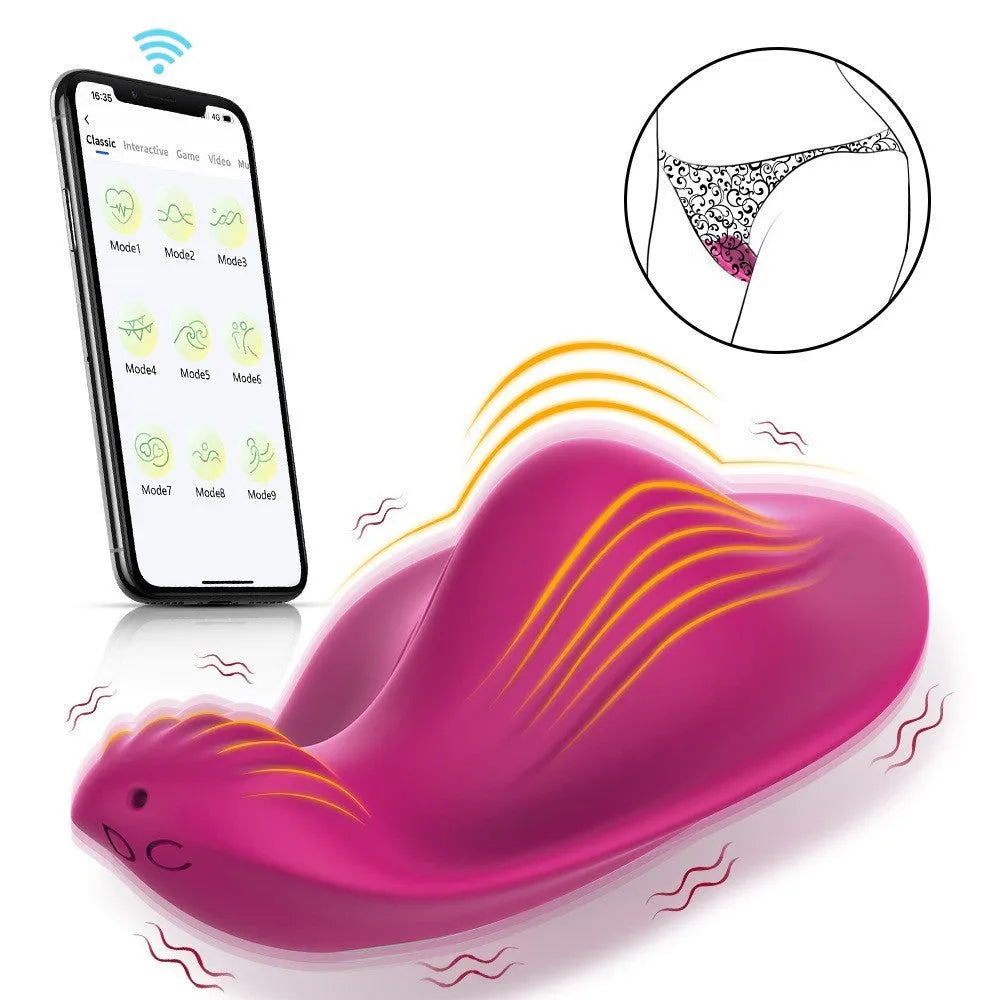 Rose red APP controlled wearable female massager with butterfly design and USB charging