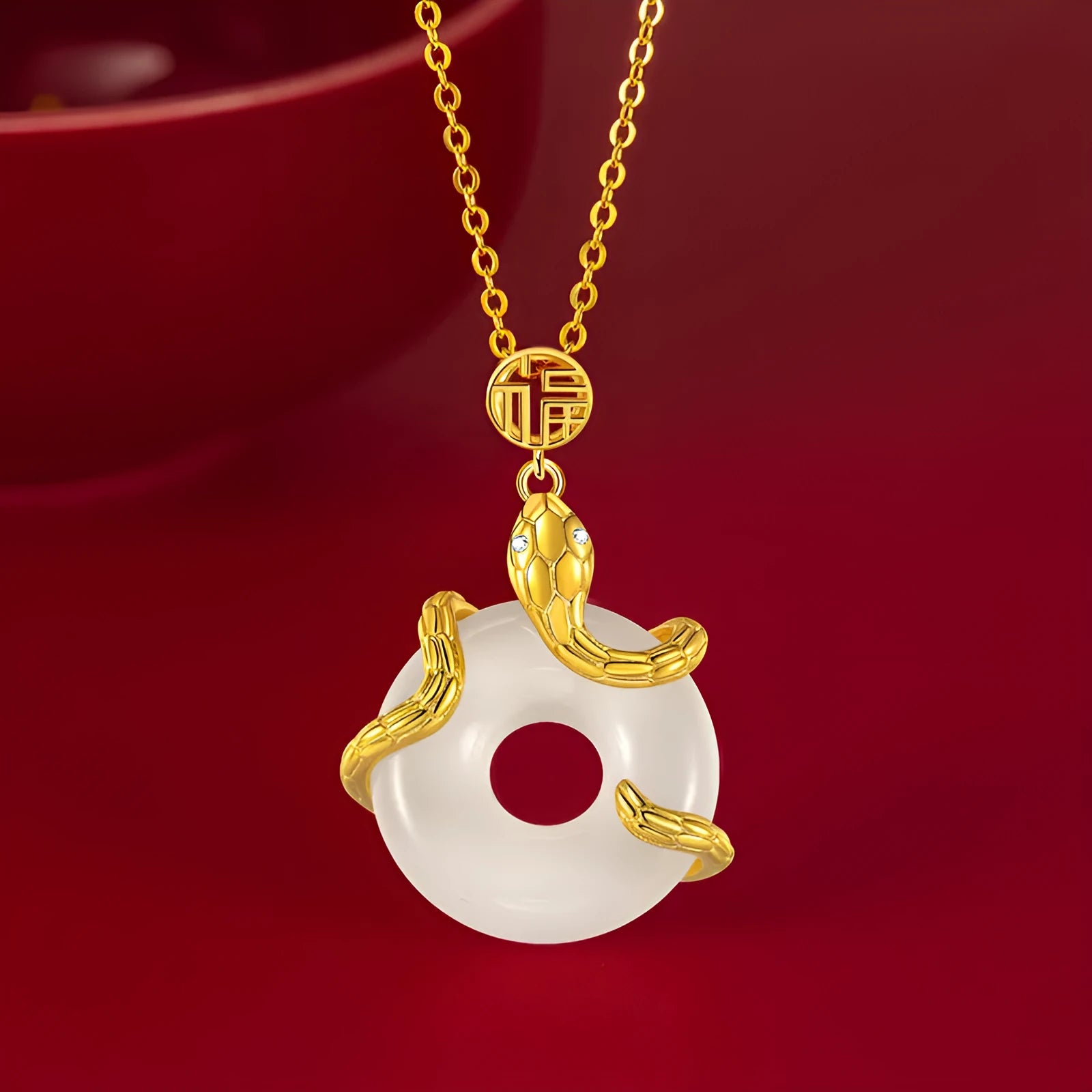 925 silver winding snake blessing necklace with adjustable O-ring chain in white gold finish, female clavicle length