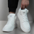 Men's white microfiber casual shoes with round toe design for autumn winter wear