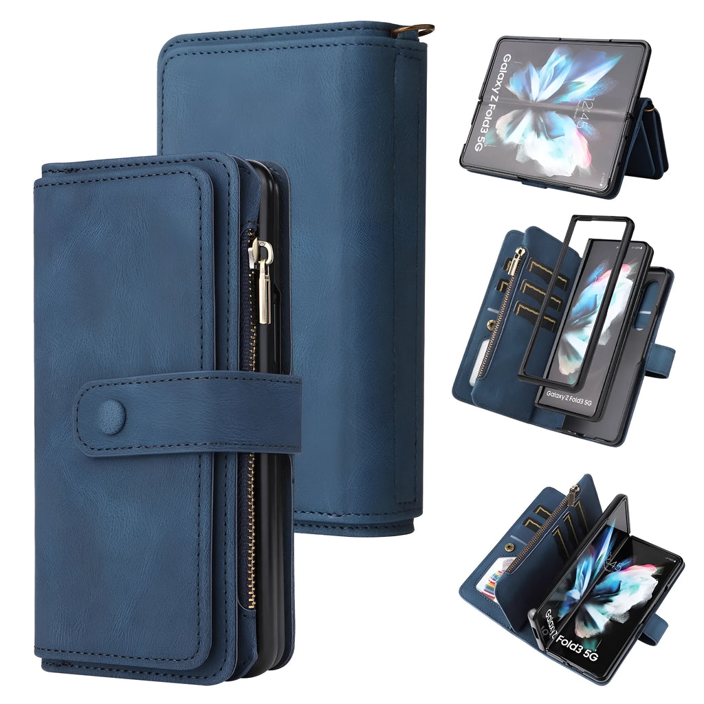 Z Fold 4 wallet case in pink, black, red or blue with zipper, flip bracket and PU TPU cover