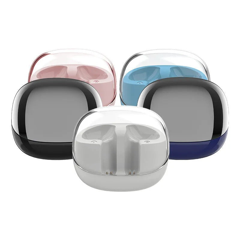 Transparent mini wireless Bluetooth earbuds with ergonomic design and 9D stereo sound