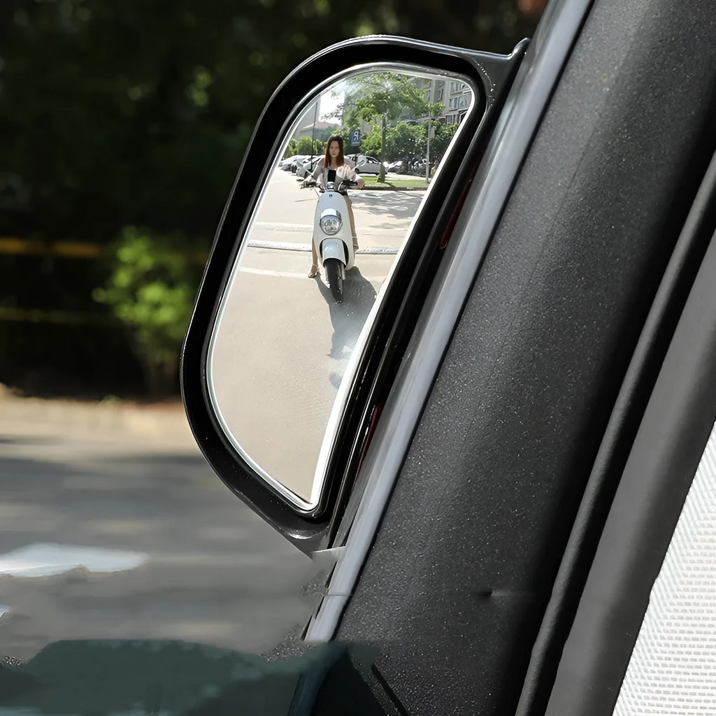 Black universal two-row wide-angle car mirror for blind spot visibility