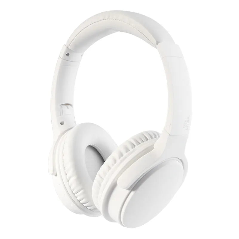 Bluetooth 5.0 wireless over-ear headset in black with padded headband and ear cushions