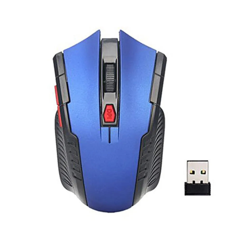 2.4G optical wireless mouse with 1000dpi sensor, six buttons, and four-way roller in black colour