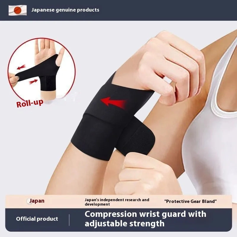 Black adjustable wristguard for athletic support during badminton, tennis, or volleyball