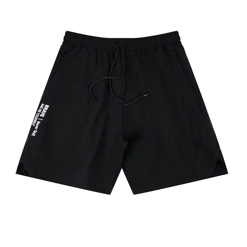 Men's black quick-drying running shorts made of thin polyamide-spandex fabric for sports.