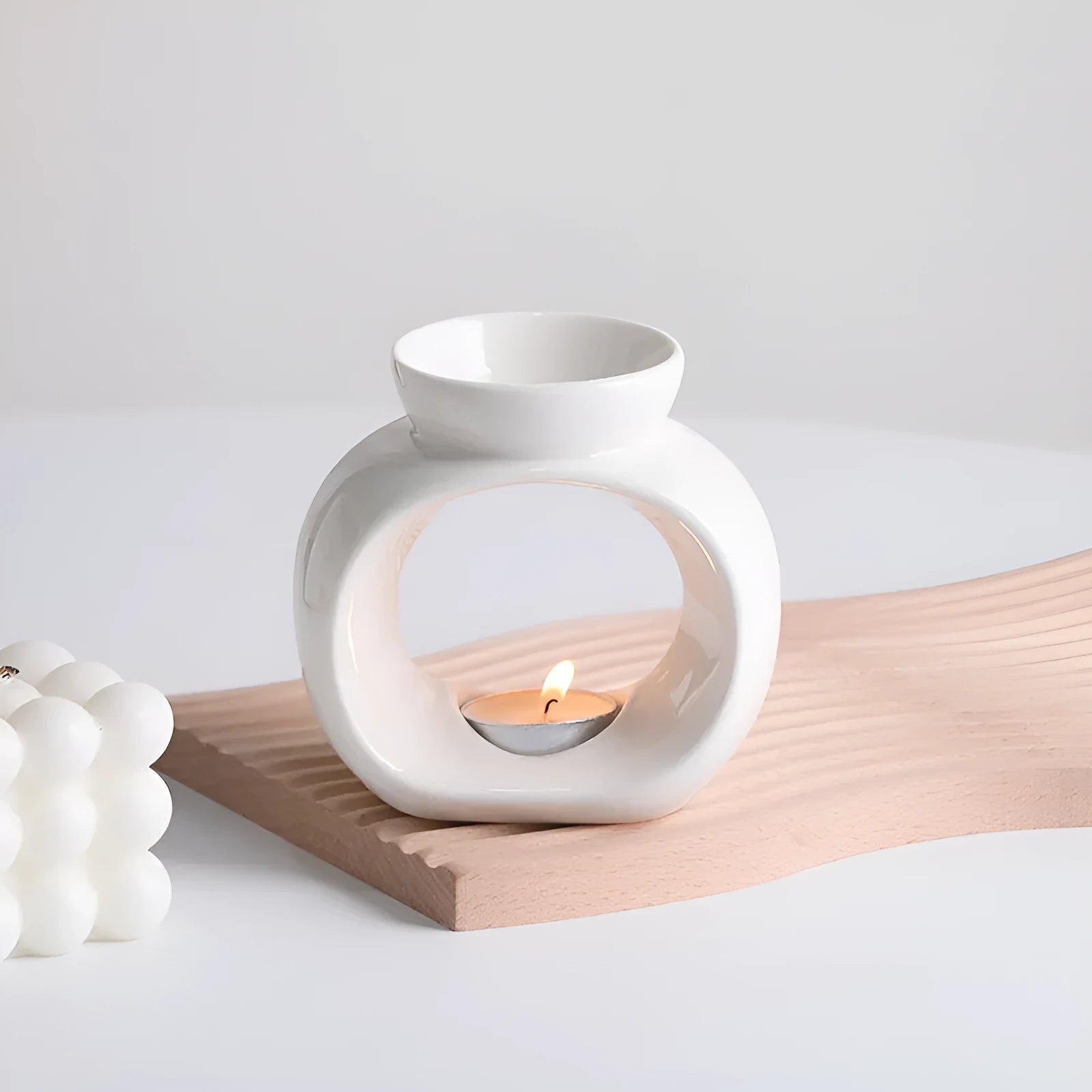 White ceramic Nordic style aromatherapy stove ornament with single colour glaze porcelain