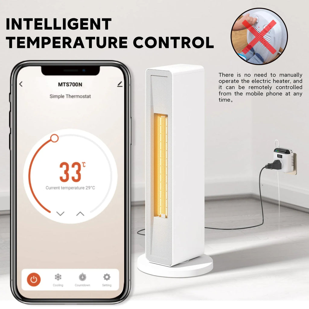 White smart socket with thermostatic remote and voice control, two EU plug outlets
