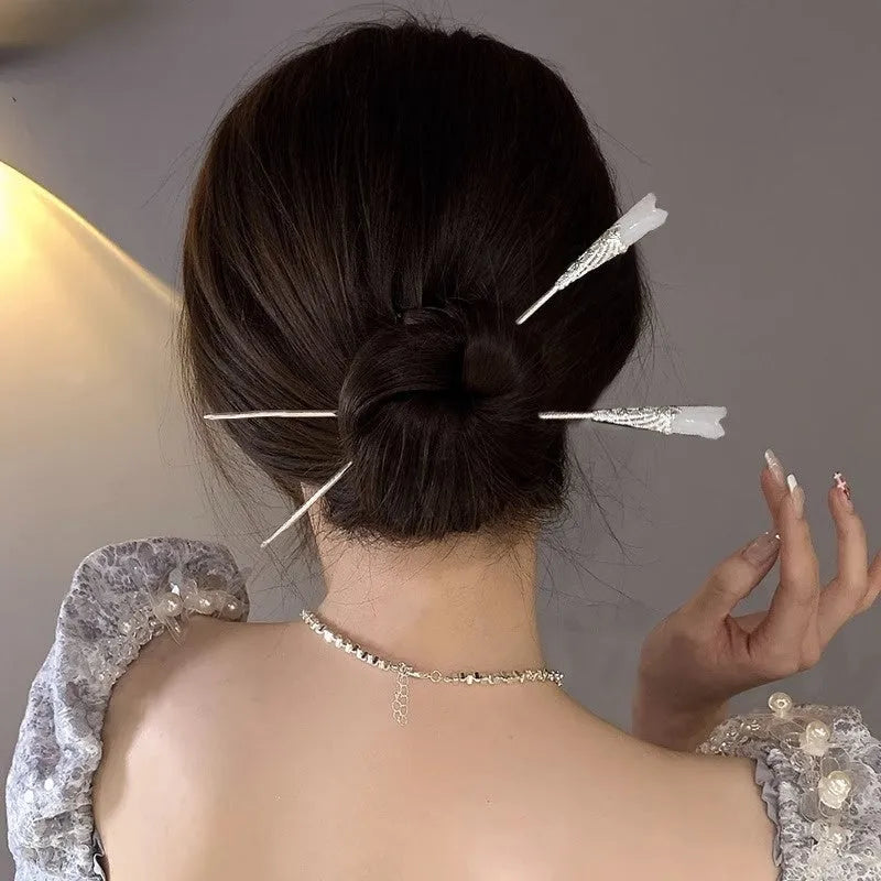 New Chinese style updo hair clasp alloy electroplated antique floral hairpin