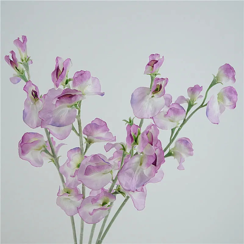 Single stem artificial silk pea flower in pink, light purple, purplish red, or white for home decor or photography prop