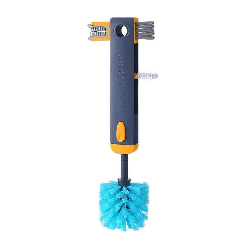 Blue and grey 4-in-1 multifunctional cup cleaning brush set with silicone head and wire gap cleaner.