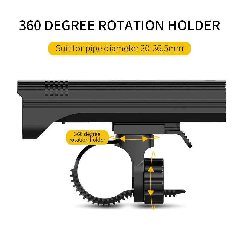 Black KX12DF digital display bicycle headlight mounted on a quick-release bracket with USB cable.