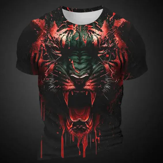 Men's 3D tiger pattern short sleeve T-shirt digital printing polyester fabric