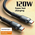 6A double USB Type-C cable, 120W fast charge, woven braided lead in 1m 1.5m 2m 2.5m, silver or gold