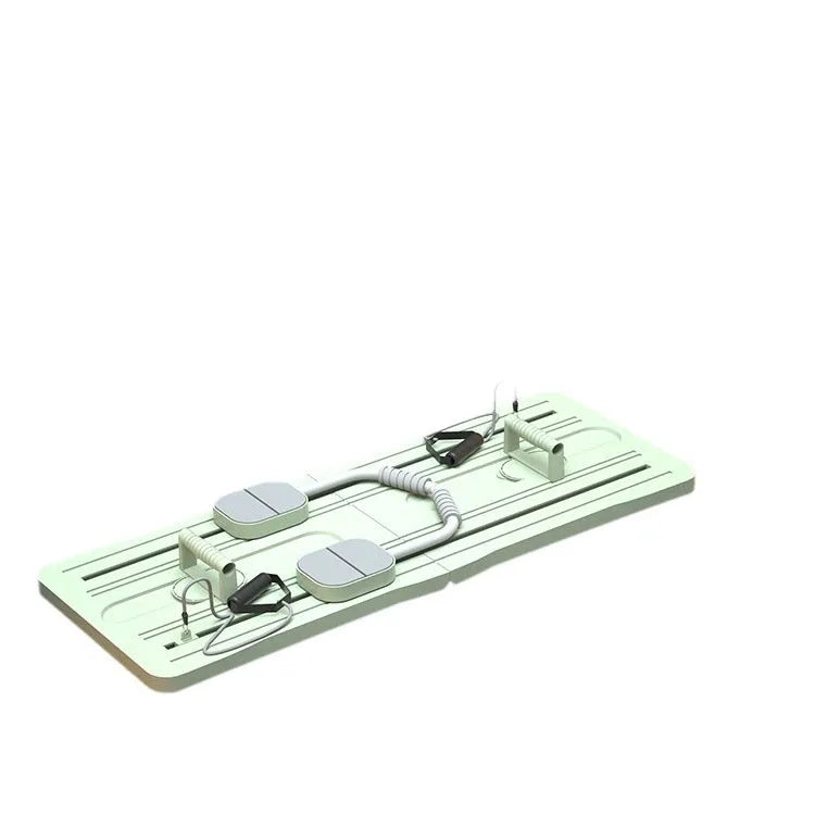 Purple portable foldable PP fitness board for abdominal exercises on a wooden floor.
