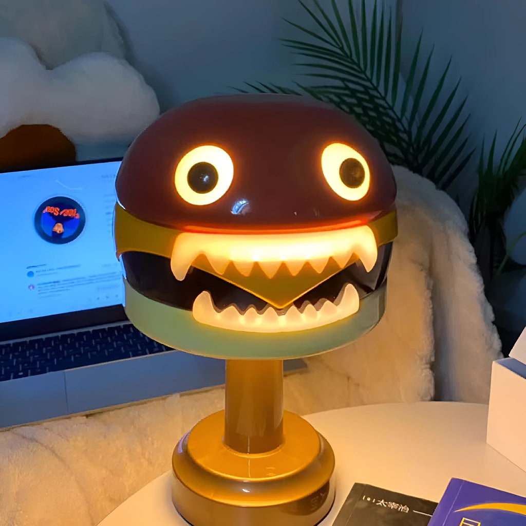 Cartoon hamburger-shaped table lamp with LED, tri-colour dimmable touch switch, 17.5cm x 29cm